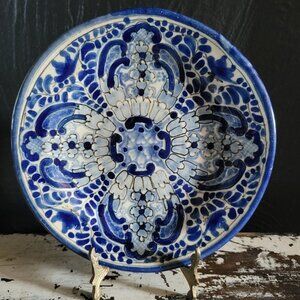 Vintage Ysauro Uriarte Puebla Mexico 7.5” Talavera Blue and White Plate 4PTE911